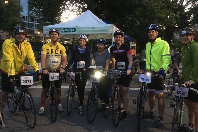 Riders at the starting line of the NYC Century this morning